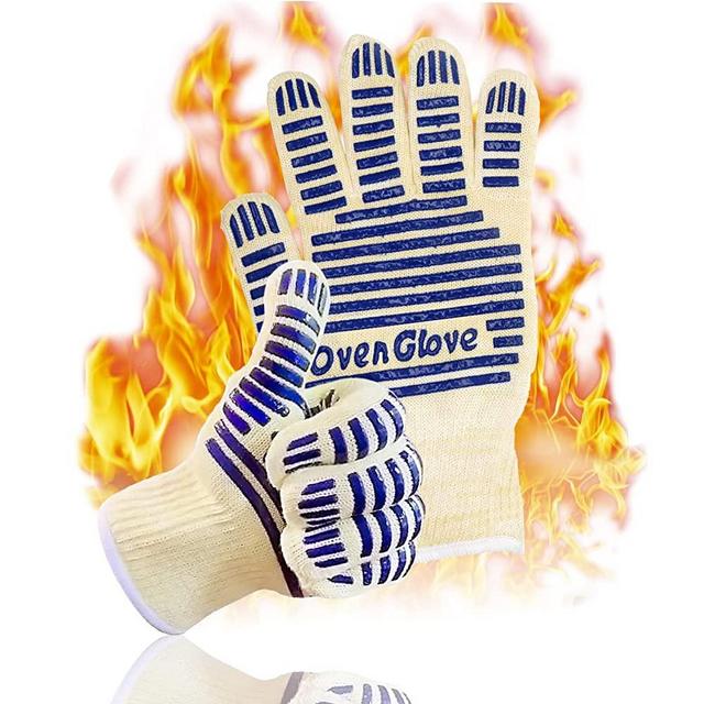 Oven Gloves, Heat Resistant 540 Degrees Grilling Gloves, Hot Surface Handler Non-Slip Silicone Oven Mitts with Fingers, BBQ Gloves for Cooking/Kitchen/Baking, Pack of 2