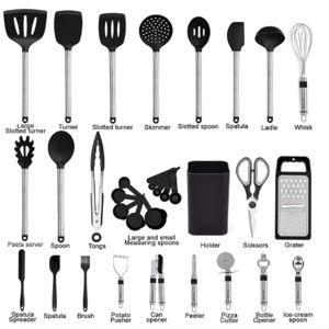 Kitchen Utensil Set-Silicone Cooking Utensils-33 Kitchen Gadgets & Spoons for Nonstick Cookware-Silicone and Stainless Steel Spatula