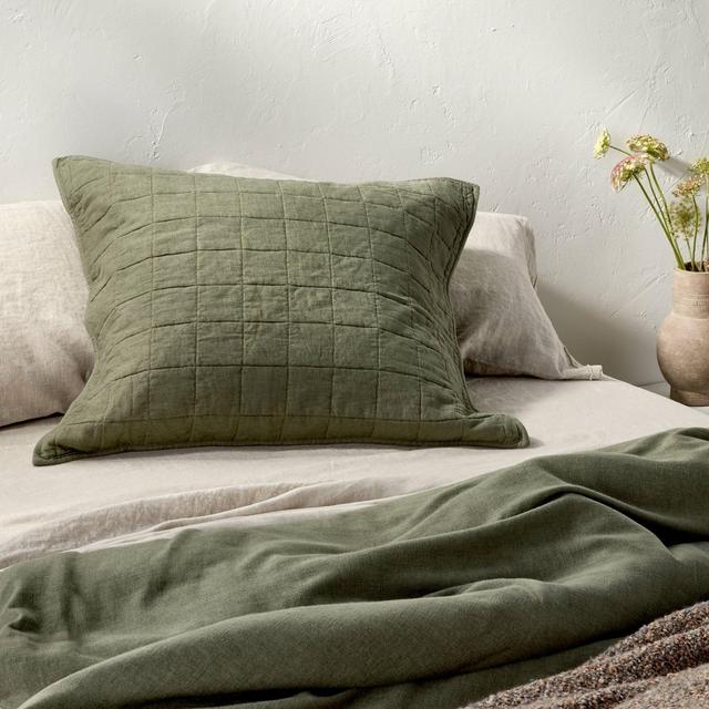 Euro Heavyweight Linen Blend Quilt Sham Olive Green - Casaluna™