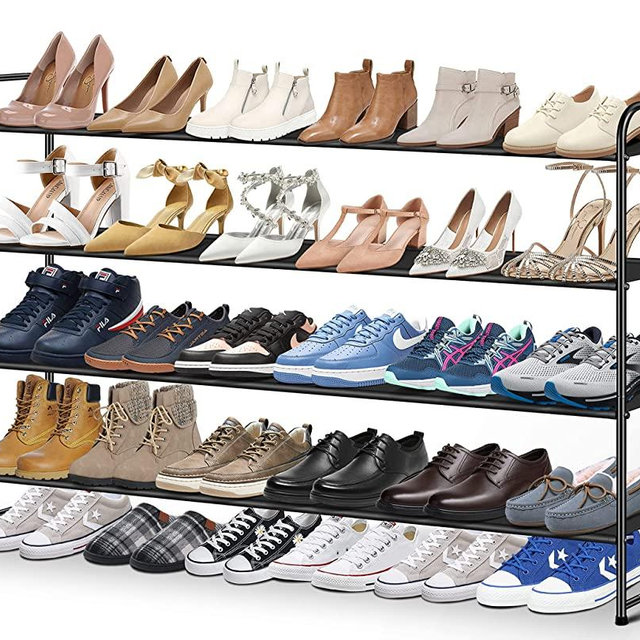 KIMBORA 4 Tier Long Shoe Rack for Closet Floor,Wide Shoe Shelf Storage Organizer Stackable Shoe Organizer for Closet, Bedroom 30-Pairs (Black)
