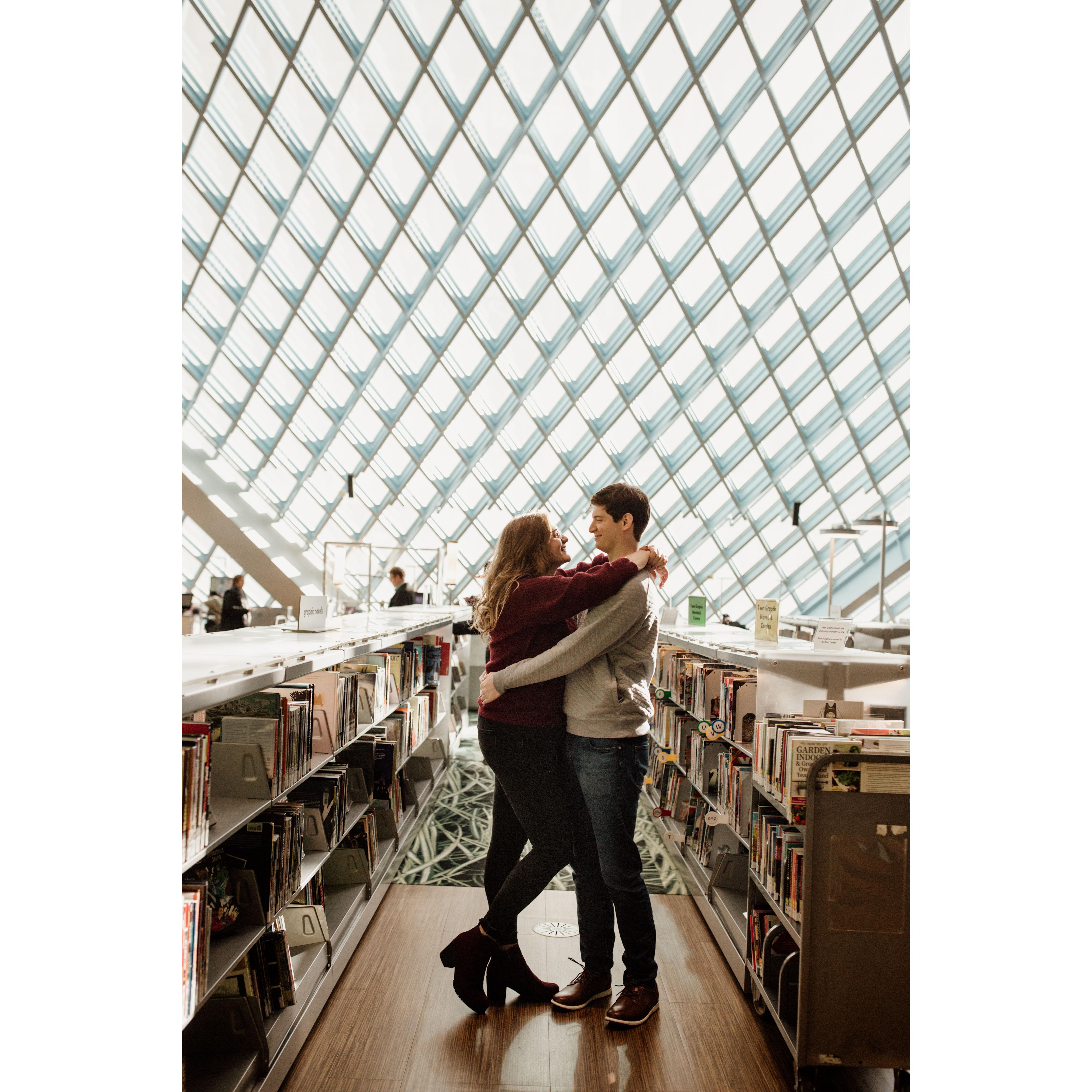 Engagement Photos at the Seattle Public Library