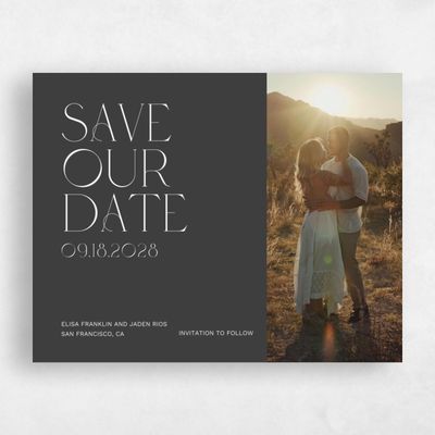 Dark Charcoal, Black Wedding Save the Date - Garnet Landscape