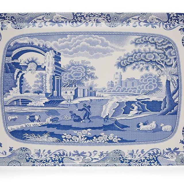Pimpernel | Large Tray with Handle | Spode Blue Italian Design | Serving Platter | Dessert and Breakfast Tray | Measures 19" x 11.5" | Made of Melamine | Dishwasher Safe