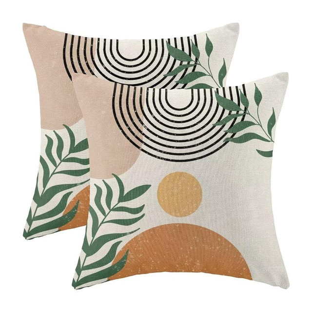 GIOPAMGO Boho Pillow Covers 18x18 Set of 2, Bohemian Mid Century Style Farmhouse Decorations Throw Pillow Covers Abstract Beige Art Outdoors Decorative Linen Cushion Case for Couch Sofa Home