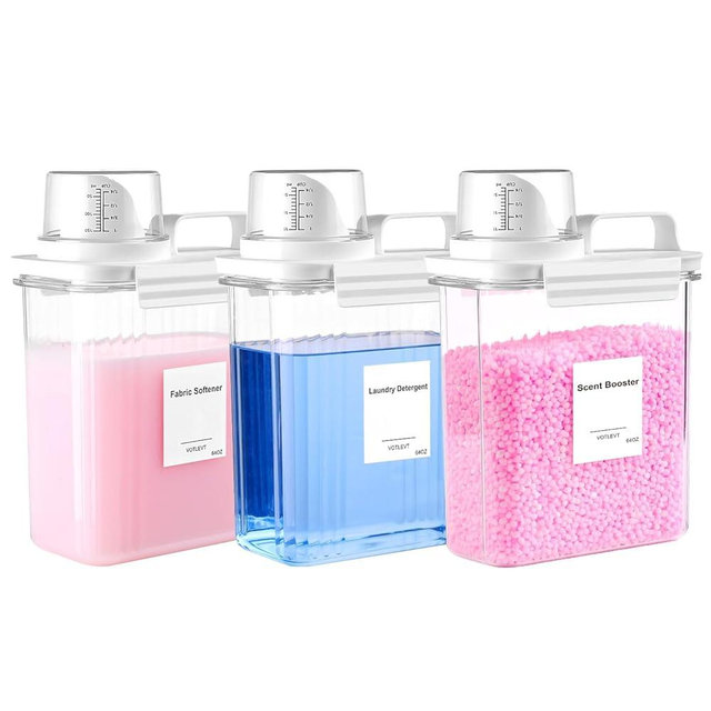 VOTLEVT 64 OZ Laundry Detergent Dispenser, Liquid Laundry Soap Dispenser, Fabric Softener Dispenser, Scent Booster/Laundry Powder Holder & Container, Laundry Room Organization and Storage, 3PACK