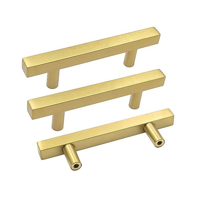 goldenwarm Gold Drawer Pulls Brushed Brass Kitchen Hardware 3-3/4In Hole Centers - LS1212GD96 Gold Konbs for Cabinets Brass Cabinet Pulls 6In Overall Length 5Pack