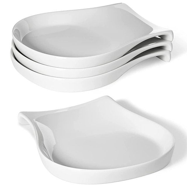HOMBENE Porcelain Spoon Rest for Kitchen Counter Ceramic Small, 4.5 Inches Ladle Rest, Spoon Holder for Stove Top, Spatula Accessories for Countertop, Set of 4, White