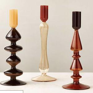 Kava Warm Toned Glass Taper Candle Holders Set of 3