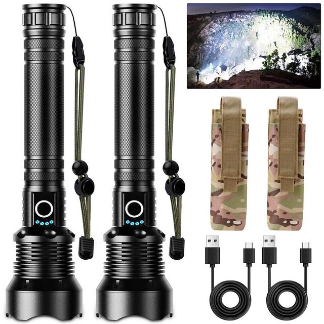 BERCOL Rechargeable LED Flashlights High Lumens, Super Bright 900,000 Lumens Flashlight with 5 Modes & Waterproof, Powerful 10000mAh High Capacity Flash Light for Camping Emergencies - 2 Pack
