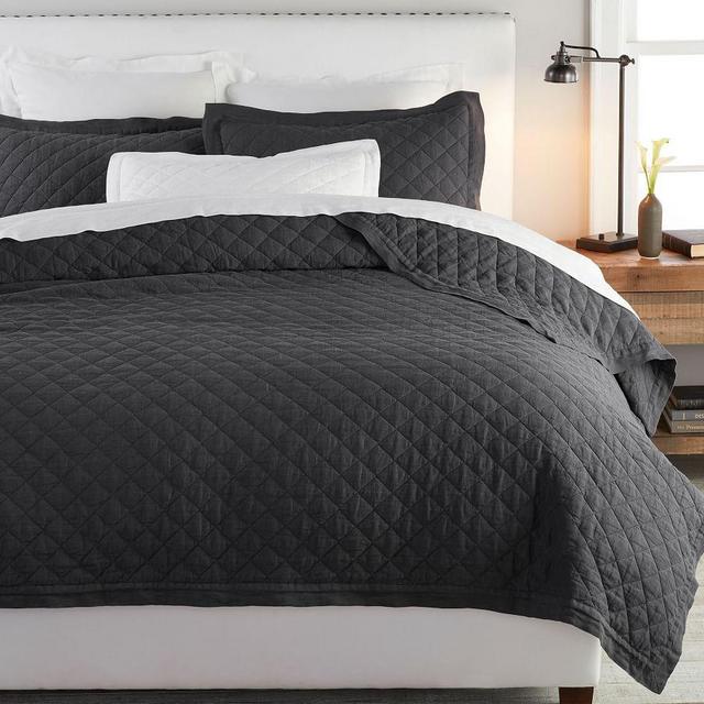 Belgian Flax Linen Diamond Quilt, Full/Queen, Ebony