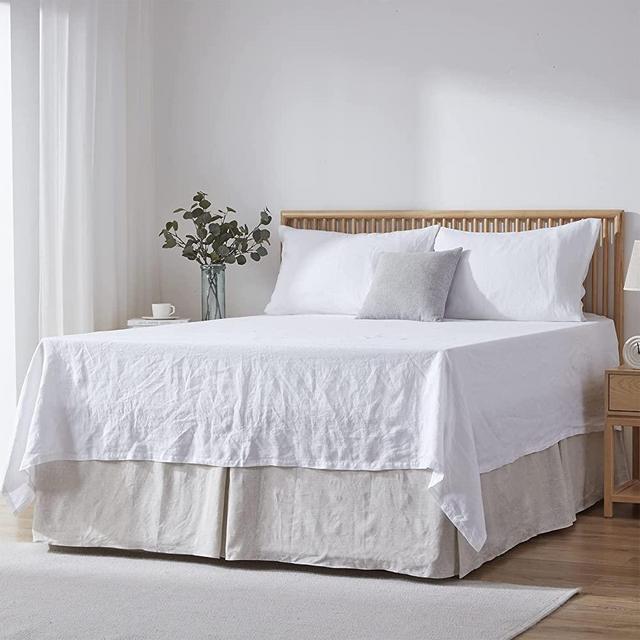Simple&Opulence Premium 100% Linen Bed Skirt Basic Style 18 inch Tailored Drop Dust Proof Easy Fit Breathable (18'' Basic-Linen, Twin)