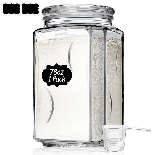 ComSaf Glass Jars with Lids 78oz, Large Glass Storage Containers with Lids, Flour Sugar Storage Containers, Half Gallon Glass Containers for Kitchen Storage and Laundry Room Organization, Set of 1