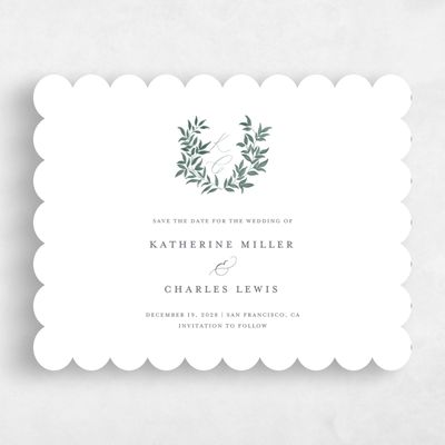 White Scalloped Wedding Save the Date - Willow Landscape