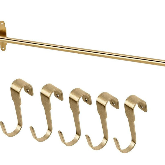 Ikea Rail, Polished / Brass-Colour 60 cm (23 ½ "), & 5 Pcs Hooks 7 cm (2 ¾ ")