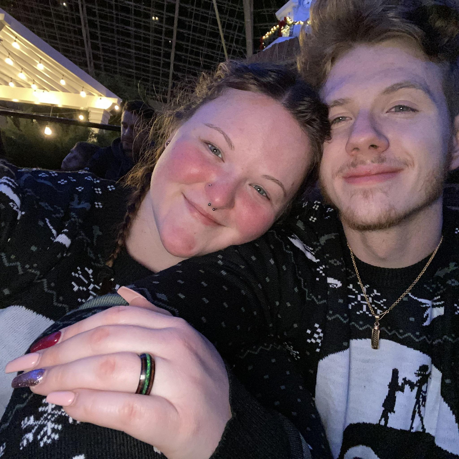 Our first of many Christmas trips to Opryland to see Christmas lights. Peep the matching Nightmare Before Christmas sweaters.