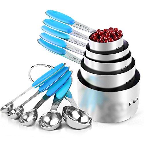 Measuring Cups : U-Taste 18/8 Stainless Steel Measuring Cups and Spoons Set of 10 Piece, Upgraded Thickness Handle(Tiffany Blue)