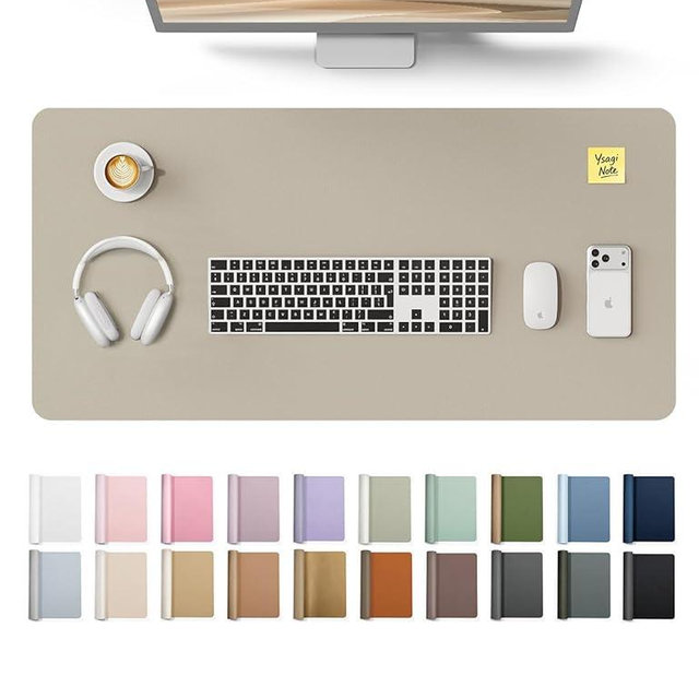 YSAGi Leather Desk Pad Protector, Office Desk Mat, Large Mouse Pad, Non-Slip PU Leather Desk Blotter, Laptop Desk Pad, Waterproof Desk Writing Pad for Office and Home (Olive Beige, 35.4" x 17")