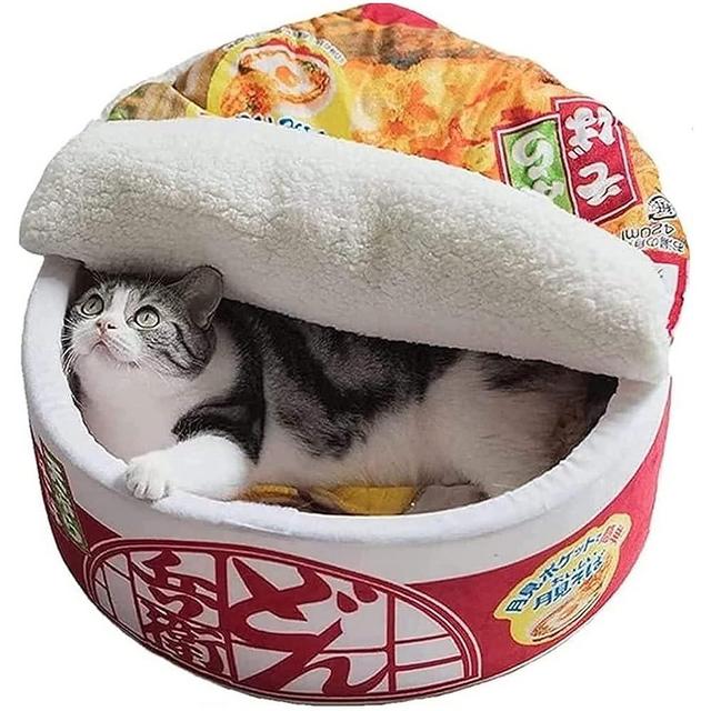 Ramen Noodle Cat Bed,Dog Bed,Cute cat Bed,Keep Warm and Super Soft Creative Pet Nest,cat beds for Indoor Cats,Removable Washable Cushion,Dog Cat Bed for Small Medium Large Dogs and Cats (Large, Red)
