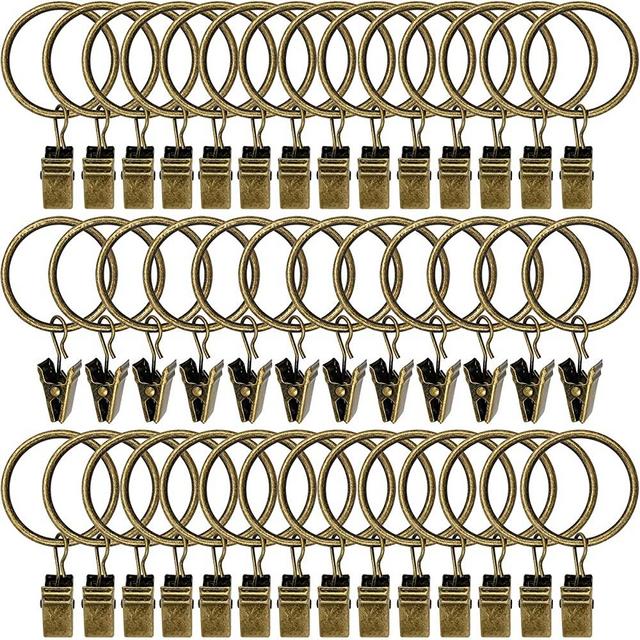 AMZSEVEN 40 PCS Curtain Rings with Clips, Drapery Clips with Rings, Hangers Drapes Rings 1.26 Inch Interior Diameter, Fits up to 1 Inch Curtain Rod, Antique Bronze