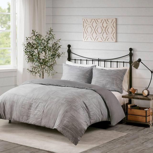 Kelan King/California King 3pc Printed Seersucker Duvet Cover Set Gray