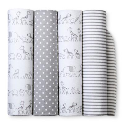 Flannel Baby Blankets Two by Two 4pk - Cloud Island™ Gray