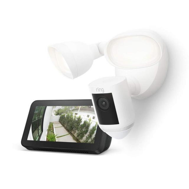 Ring Floodlight Cam Wired Pro White with Echo Show 5 (Charcoal)