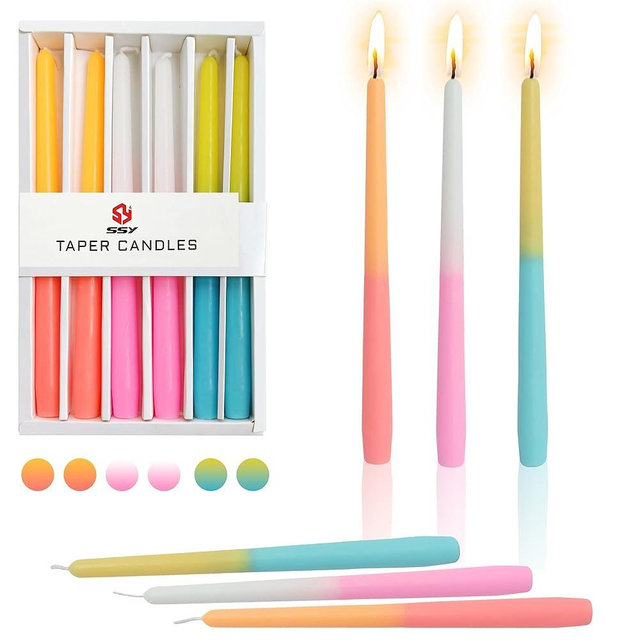 Gedengni Colorful Candles Dripless Candle Sticks - 6pcs Gradient Taper Candles Rose Tapered Candlesticks Aromatherapy Candles for Dinner Decor Women Gift Idea (8S-Rose)