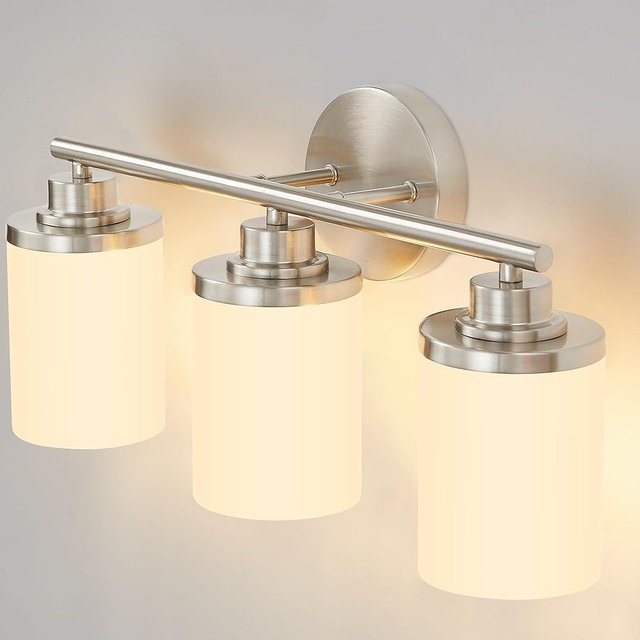 Halialumi Brushed Nickel Bathroom Light Fixtures,3-Light Nickel Vanity Lights, Bathroom Lights Over Mirror,Modern Wall Sconces with Frosted Glass Shades for Bathroom,Living Room