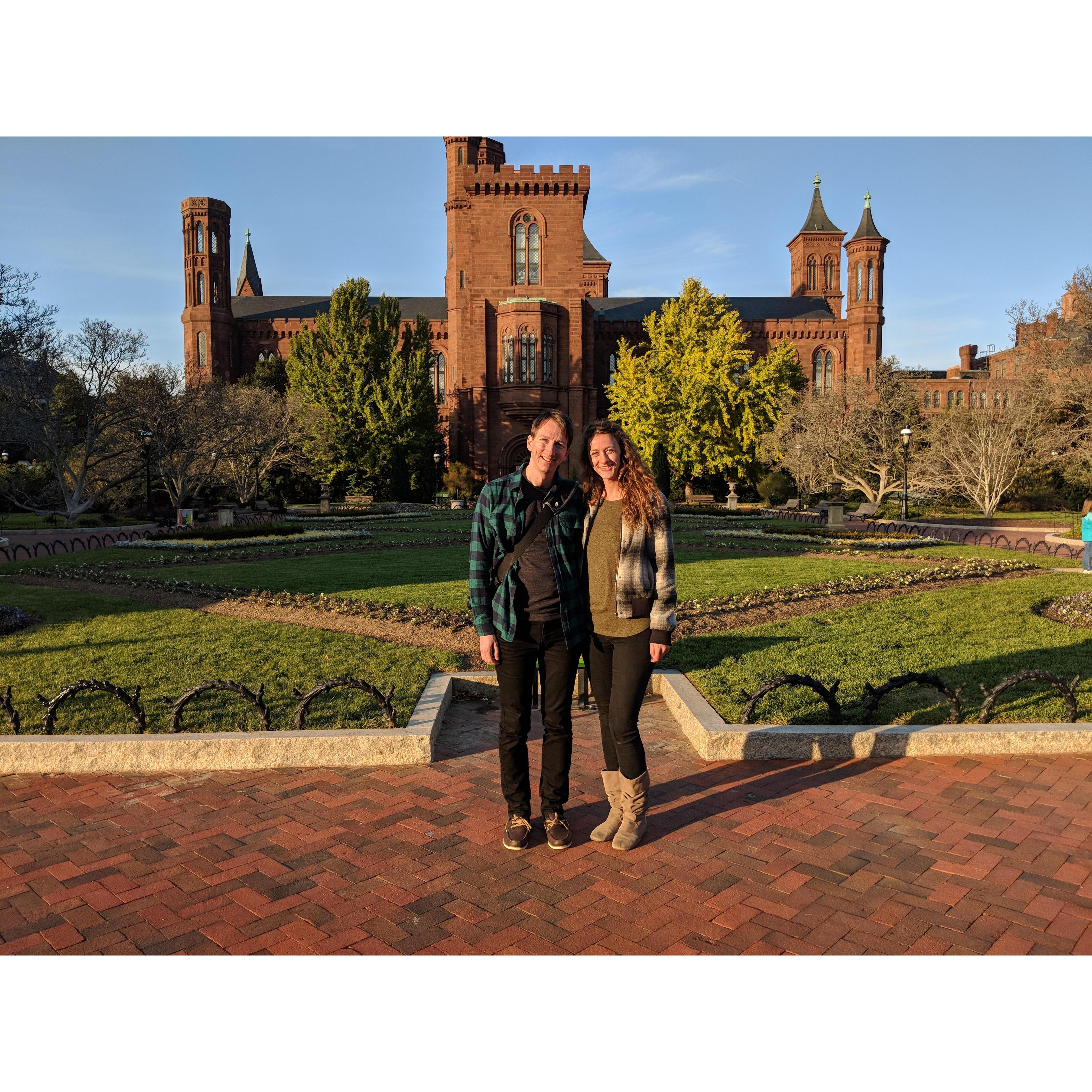 A quick photo in front of the Smithsonian Castle, shortly before Daniel proposed to Cat.