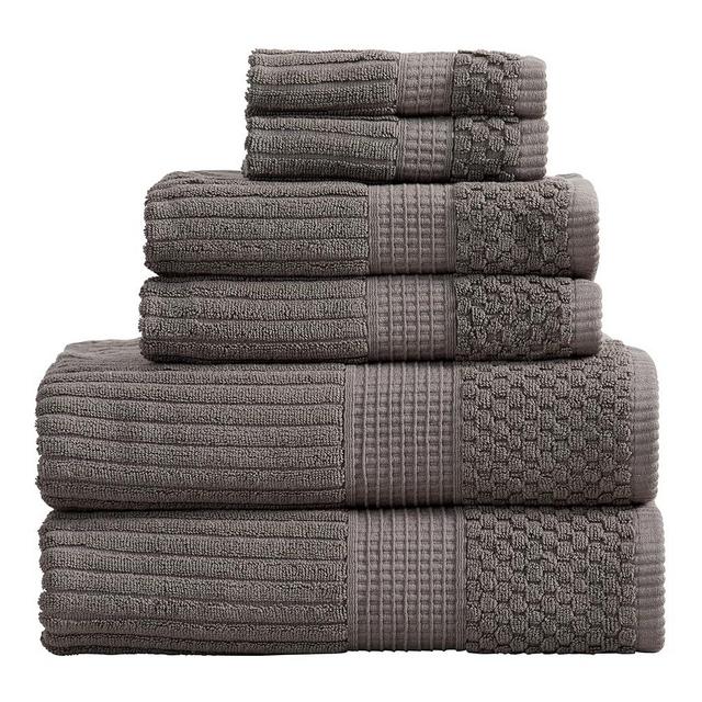 Springtree Home 100% Cotton Towel Set 6 Piece Set | Super Soft & Absorbent Quick-Dry 2 Bath Towels 2 Hand Towels & 2 Washcloths |Textured and Durable Cotton | Krista Collection (Charcoal)