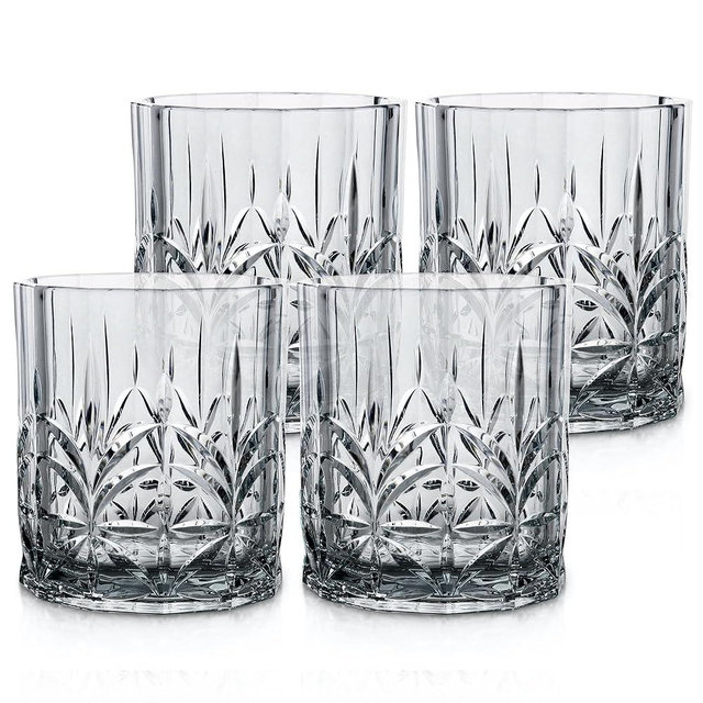 BELLAFORTE Shatterproof Tritan Plastic Short Tumbler, Set of 4, 13oz - Myrtle Beach Unbreakable Crystal Cut Old Fashioned Drinking Glasses for Party, Gifting - BPA Free - Dishwasher Safe - Smok Grey