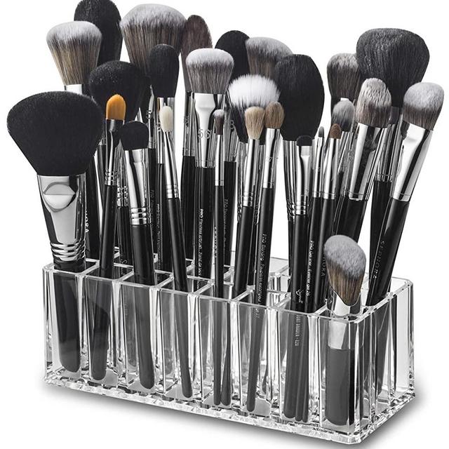 byAlegory Acrylic Makeup Brush Organizer | 24 Space Storage w/Deep Slots for Cosmetic Beauty Brushes Refillable Container - Clear