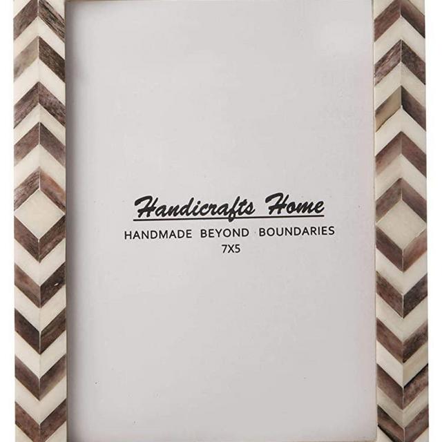 Brown White Chevron Picture Frames – Mosaic Moroccan Pattern Bone Inlay Handmade – Hang or Sit 5x7