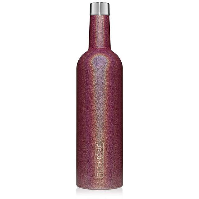 BrüMate Winesulator 25 Oz Triple-Walled Insulated Wine Canteen Made Of Stainless Steel, 24-hour Temperature Retention, Shatterproof, Comes With Matching Silicone Funnel (Glitter Merlot)