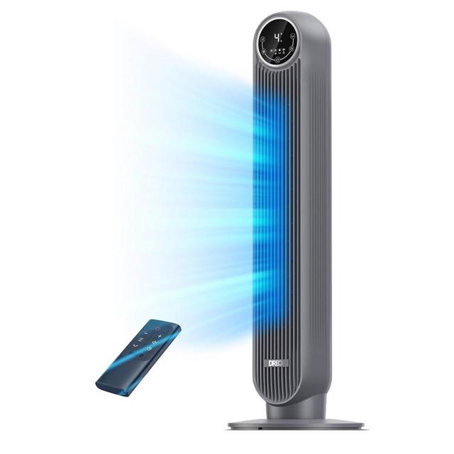 Dreo Tower Fan for Bedroom, 25ft/s Velocity Quiet Floor Fan, 90° Oscillating Fans for Indoors with 4 Speeds, 4 Modes, 8H Timer, Bladeless Fan, Standing Fans, Grey, Nomad One (DR-HTF007)