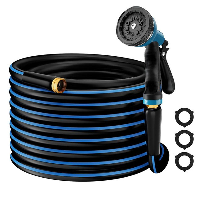 Besiter Heavy Duty Garden Hose 5/8" 50FT: Flexible Rubber Water Hose with 10 Function Sprayer - Leakproof Hose Male to Female Fittings - Durable Hose for Yard, Lawn, Car Wash, Outdoor, Watering