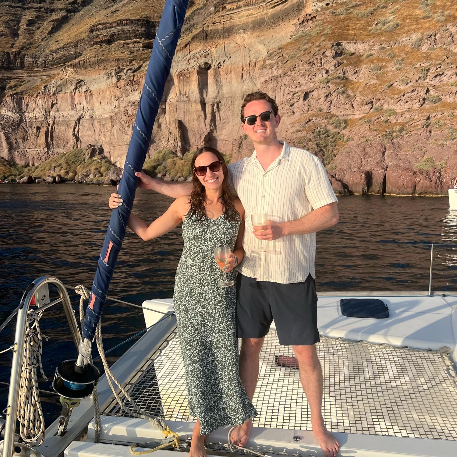 Sunset cruise in Santorini, Greece