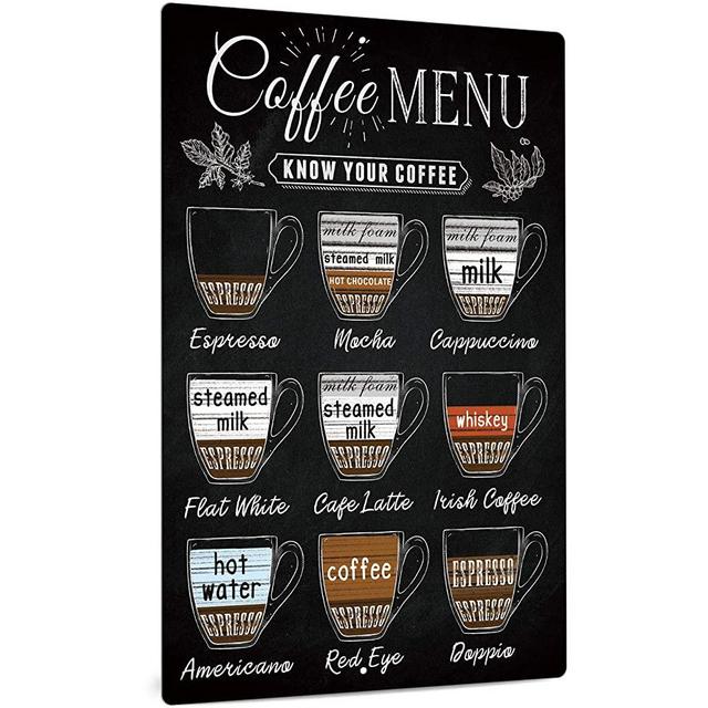 Putuo Decor Coffee Bar Sign, Vintage Coffee Menu Wall Decor, 12 x 8 Inches Aluminum Metal Sign for Bar, Restaurants, Cafes Pubs, Office, Kitchen, Home Coffee Station