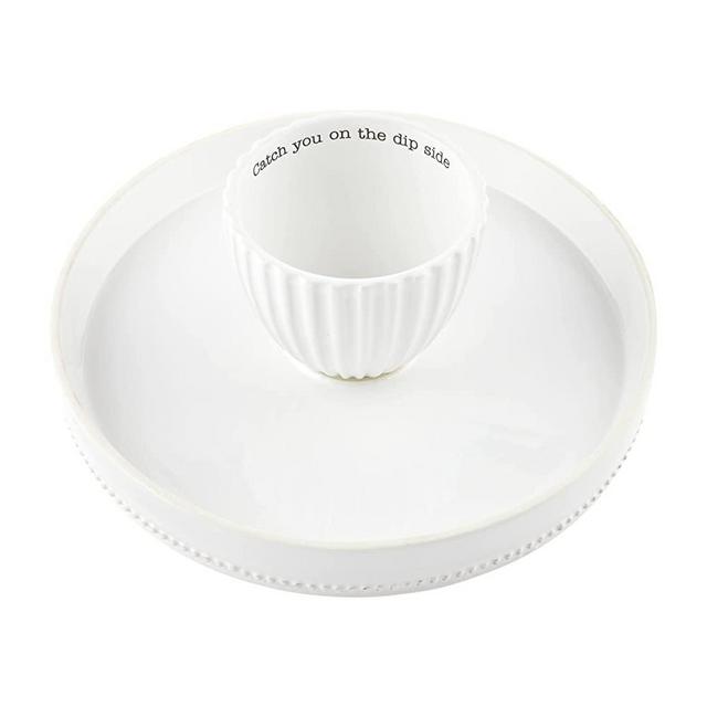 Mud Pie Reversible Cake Stand and Chip and Dip Platter, White, 11" dia