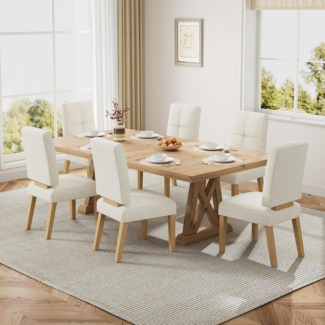 HOMRELEXA Wooden Dining Chairs Set of 6, Dining Room Chairs with Wood Legs, Cloud-Like Cushion & Reinforcement Structure Design for Kitchen/Living Room/Restaurant, Easy Assembly