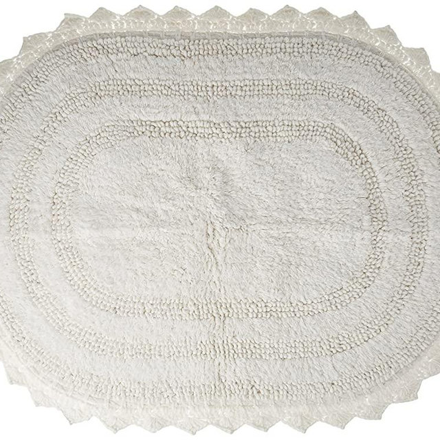 DII Ultra Soft Spa Cotton Crochet Oval Bath Mat or Rug Place in Front of Shower, Vanity, Bath Tub, Sink, and Toilet, 21 x 34" - White