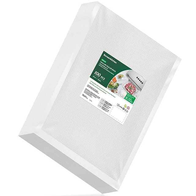 Bonsenkitchen Vacuum Food Sealer Bags 100 Quart 8" x 12', BPA Free, Commercial Grade Textured Food Vacuum Sealer Bag, Thick Embossed Bags for Food Storage and Sous Vide Cooking