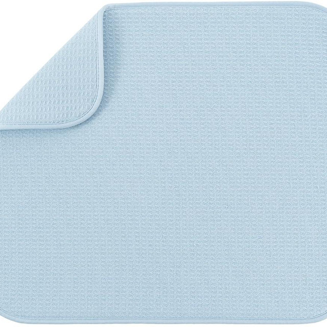 S&T INC. Dish Drying Mat, 16” x 18”, Absorbent Microfiber Kitchen Counter Mat, Dish Drying Pad for Dishes, Utensils, Pots and Pans, Large, Sky Blue