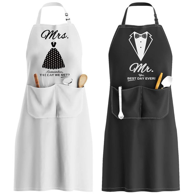 Couples Apron Set - Wedding Engagement Gifts for Couples, Funny Kitchen Gifts for Couples, Bridal Shower Gifts, Christmas