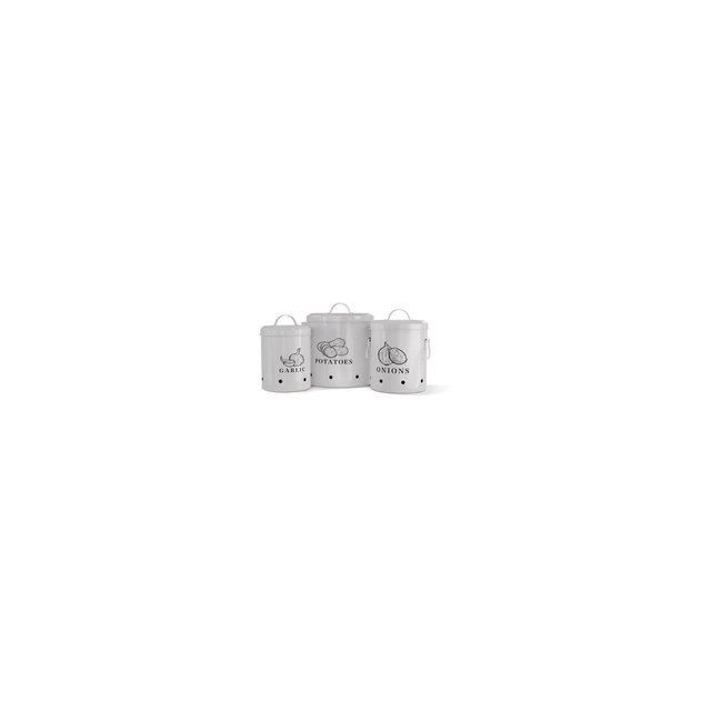 Potato, Onion & Garlic Kitchen Storage Canisters, Set of 3, Grey