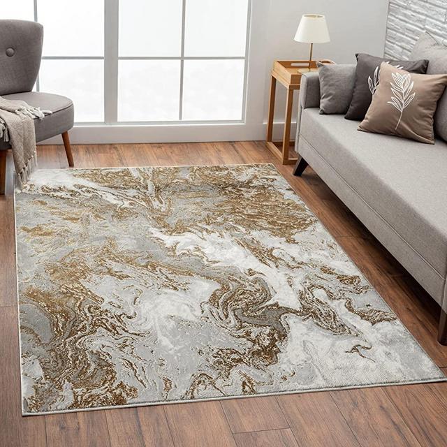 Luxe Weavers Marble Collection Gray Area Rug 9x12 Modern Abstract Swirl Design Non-Shedding Carpet