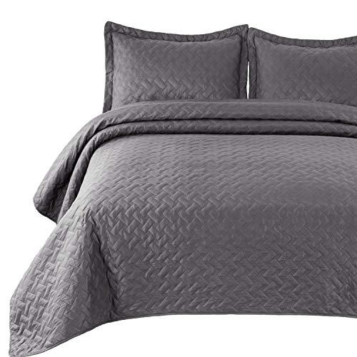 Bedsure Quilt Set Grey Full/Queen Size (90x96 inches) - Basket weave Pattern Bedspread - Soft Microfiber Lightweight Coverlet for All Season - 3 Piece (Includes 1 quilt, 2 shams)