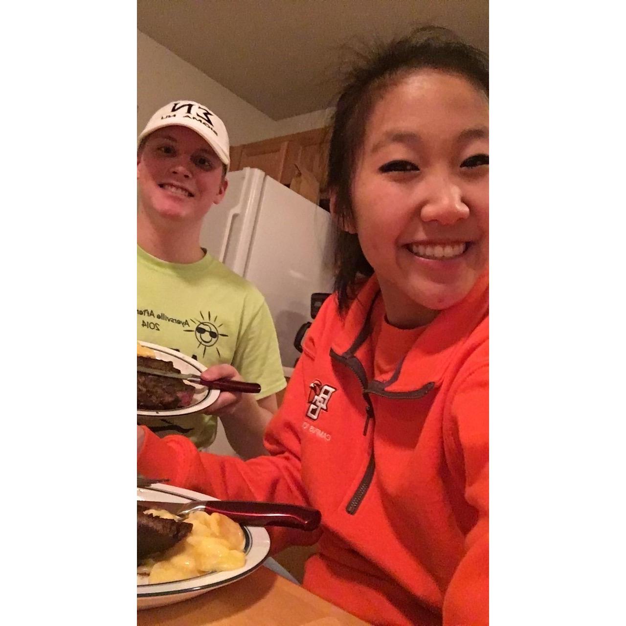 One of our favorite date nights - when Taylor makes his legendary steak dinner!