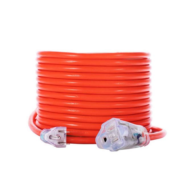 KMC 16AWG Power Outdoor Extension Cord with Light, Bright Orange Extension Cord - 50 Feet