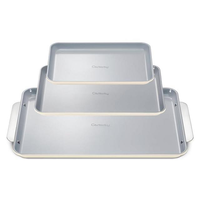 Caraway Non-Stick Ceramic Baking Sheet Trio - Naturally Slick Ceramic Coating - Non-Toxic, PTFE & PFOA Free - 18 x 13" Large, 15 x 10" Medium, & 9" x 13" Small - Cream